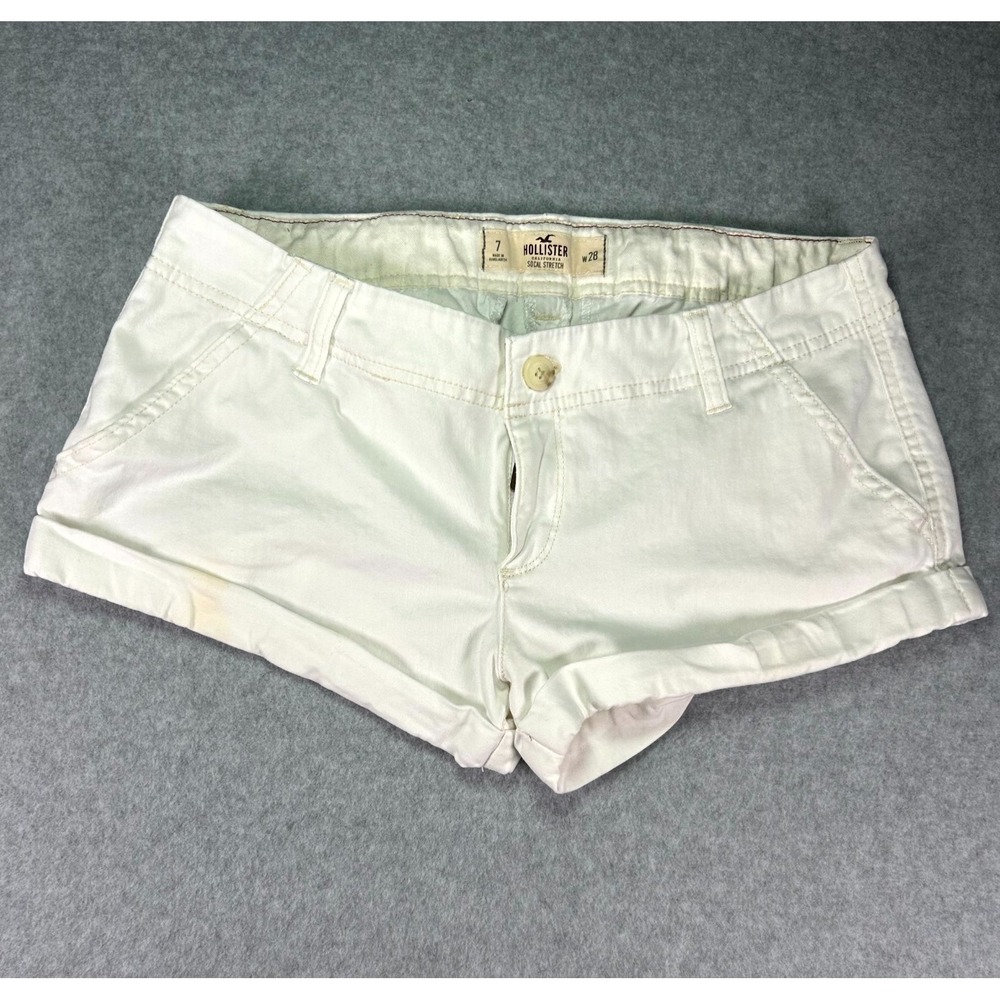 Stain* Hollister SoCal Stretch Shorts Womens 7/28 White Cotton Flat Cuffed Hem
